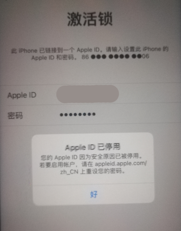 怒江苹果手机维修分享iPhone 12 出现提示“Apple ID 已停用”怎么办 